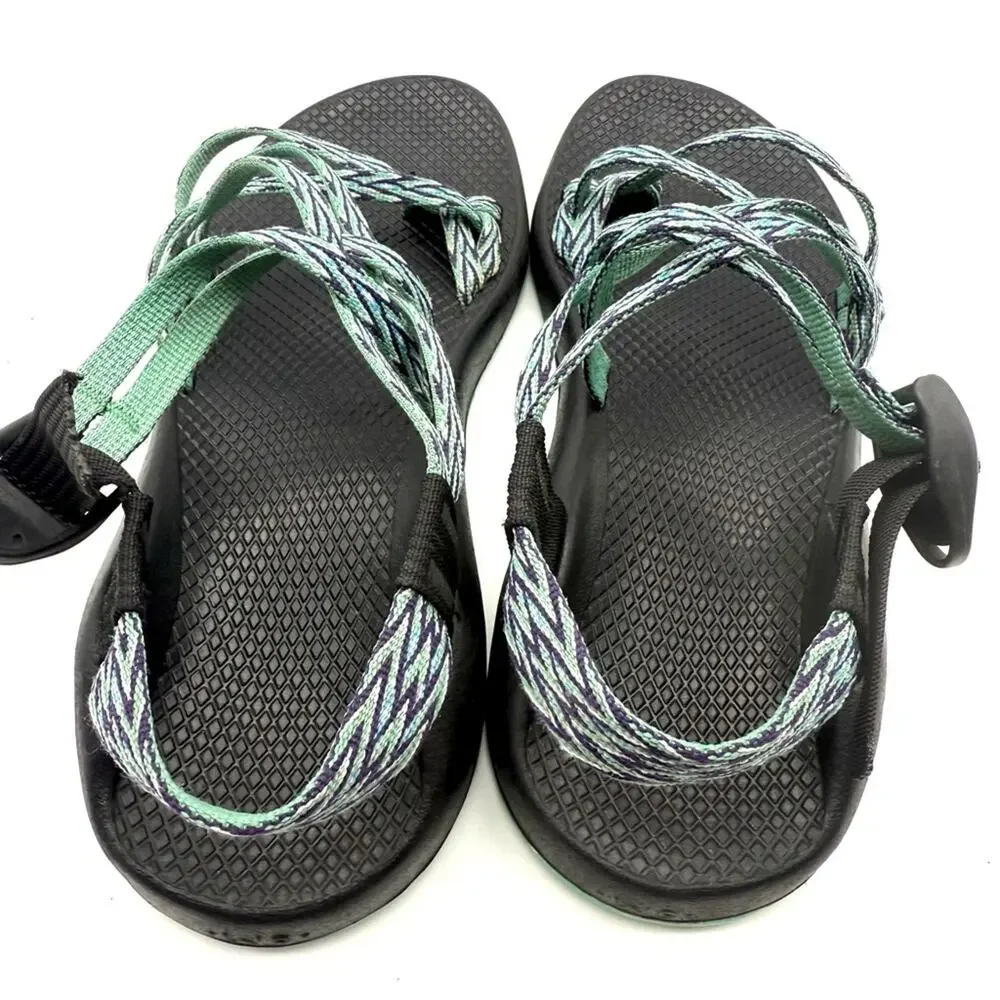 Chaco Z/2 Sandal Strappy Blue Green Diamond Zigzag Pattern Hiking Outdoor Active